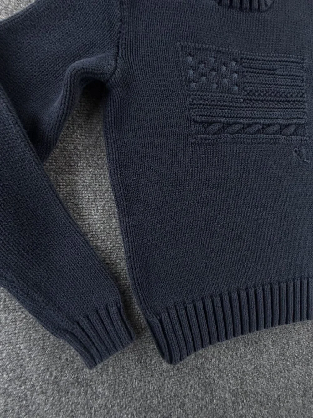 Polo Ralph Lauren XS USA Flag Sweater Navy Blue Embroidered Crew Neck Cotton